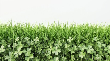 An artistic 3D rendition of a grassy meadow with a mix of grass types, including clovers, creating a textured look on a white background.