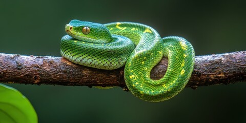 snake coiled on a branch geographic photography style 