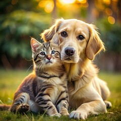 View of cats and dogs being friends