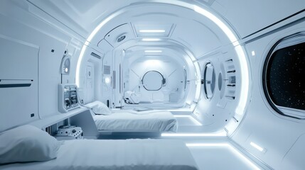 A futuristic space tourism concept, featuring spacecraft and luxury accommodations for travelers exploring outer space.