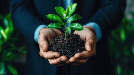 The image shows a business investor confidently choosing to back projects with environmental sustainability at their core.