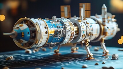 Obraz premium A DIY space exploration model kit, allowing enthusiasts to build miniature spacecraft and space stations, perfect for hobbyists and students.