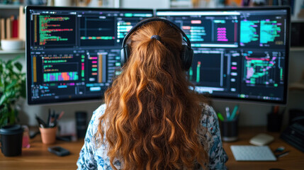 The image shows a freelancer managing their business remotely, with digital tools enabling seamless communication.