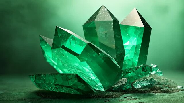 Exploring the beauty of natural emerald crystals in a serene, green-hued environment