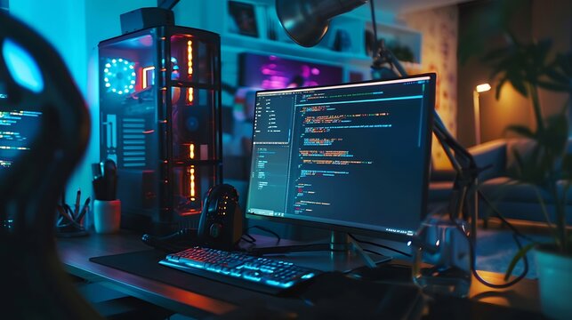 Modern programmer's workspace close-up featuring dual screens displaying a code editor and debugging tool reflecting the intricacies of software development and the essentials of coding productivity