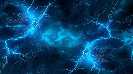 Fototapeta premium An electrifying scene of neon blue lightning strikes, with intricate branching patterns glowing brightly against a stormy sky backdrop.
