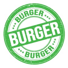 BURGER text written on green round stamp sign