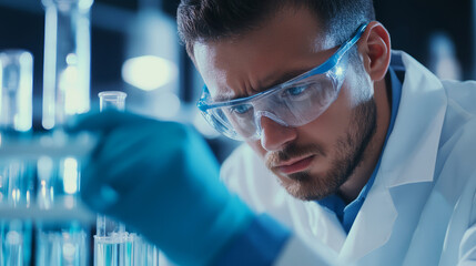 Concentrated Scientist In Lab With Test Tubes