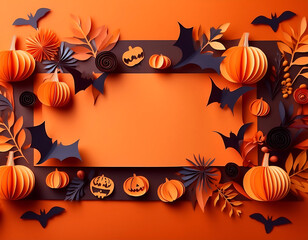  Halloween paper-cut banner, featuring orange-themed cutouts of pumpkins and spooky elem_1(546)