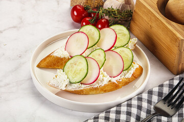 Bruschetta with soft cheese and radishes