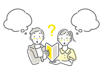 初めての挑戦をする学生の女性と男性　シンプルでお洒落な線画イラスト