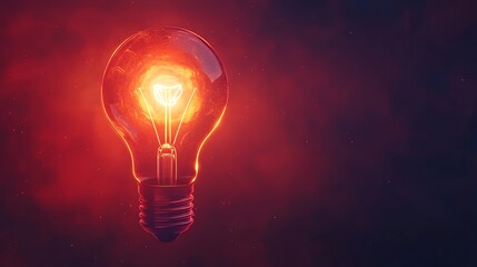 A bright incandescent light bulb glows with a fiery orange light against a red and dark background.