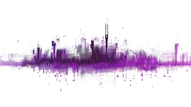 Purple pixel art equalizer wave on transparent background - Powered by Adobe