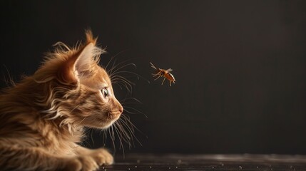 flea jumping on the pet close up