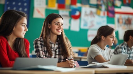 Students learning foreign language in class