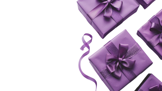 Purple Christmas Gift boxes on transparent background - Powered by Adobe