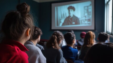 Students watching educational films together