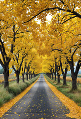 Golden Autumn Canopy Over a Tranquil Country Road