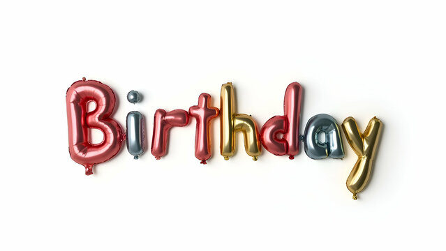 3d render colorful inflated balloons birthday text on white background