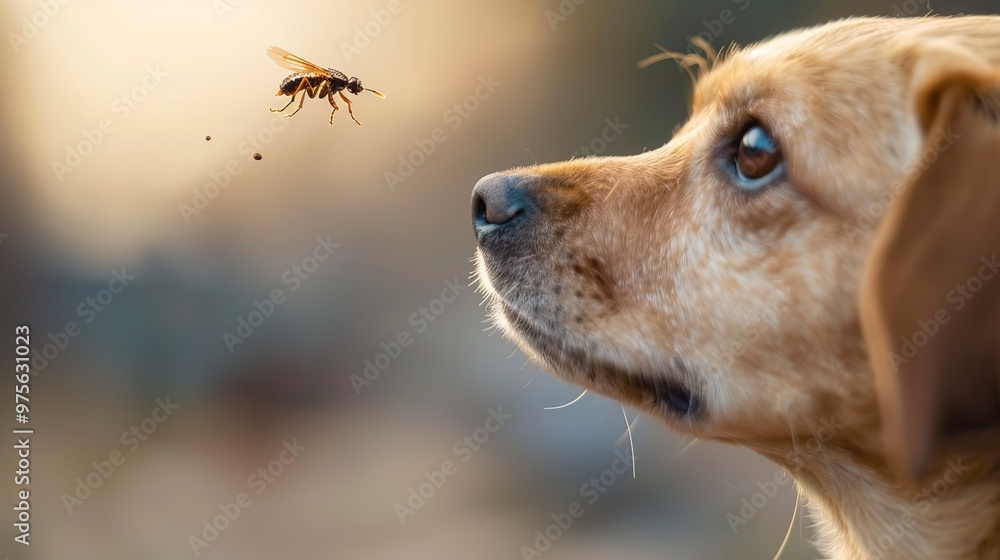 Wall mural flea jumping on the pet close up