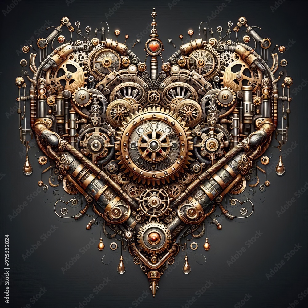 Poster a visually captivating steampunk heart made from intricate mechanical gears and components. the meta