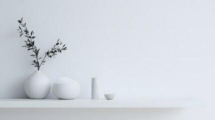 85. A minimalist white shelf with a few items