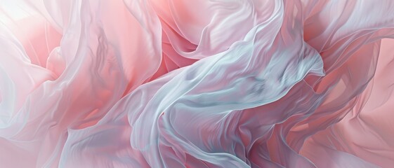 Fototapeta premium A delicate interplay of soft pink and blue fabric flows seamlessly, creating a dreamy, ethereal scene that exudes elegance and tranquility.