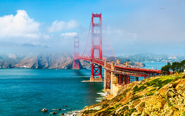Golden Gate Bridge Shrouded in Mystical Fog Overlooking the Bay in San Francisco - California, United States