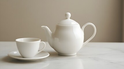 Fototapeta premium 86. A single white coffee pot with a matching cup
