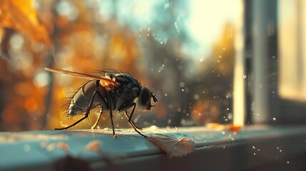 Housefly at the house close up
