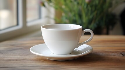 Fototapeta premium 88. A delicate white porcelain teacup with a small saucer