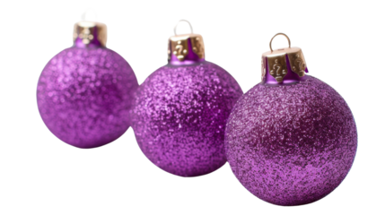 Purple decorative Christmas balls on transparent background
