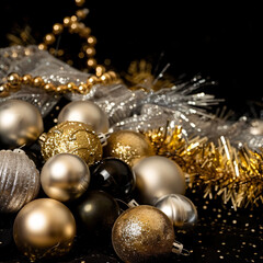 Golden silver christmas deco on black