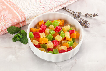 Sweet candied papaya colorful pieses