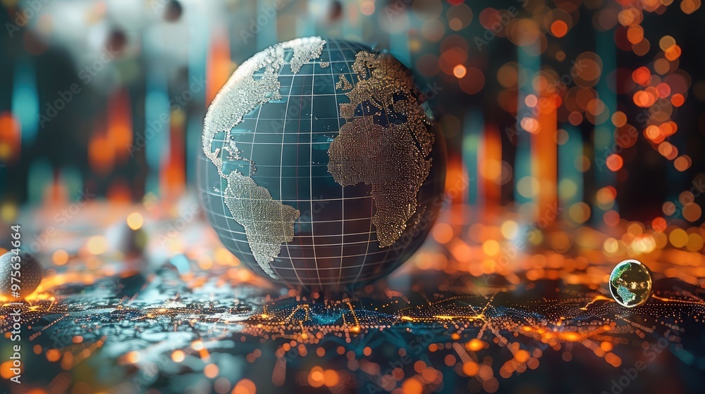 Poster economic stability, rising graph and globe. generative ai.