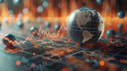Economic stability, rising graph and globe. Generative AI.
