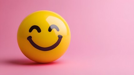Fototapeta premium A cheerful yellow smiley face on a pink background, symbolizing happiness and positivity.