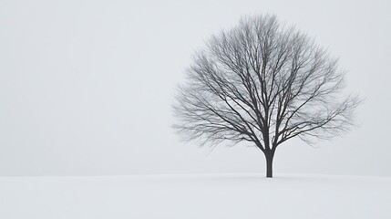 Fototapeta premium Snowy winter landscape with bare trees and frosted branches under a misty blue sky