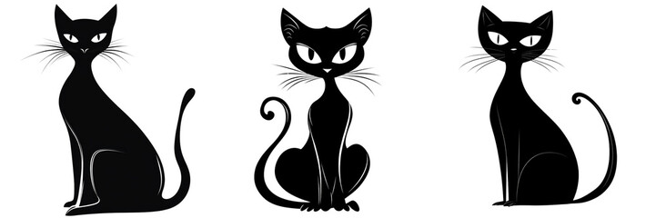 Obraz premium set of A sleek black cat silhouette with arched back and raised tail, creating a spooky Halloween vibe, transform background.