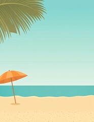 Retro beach scene, pastel colors, flat design illustration