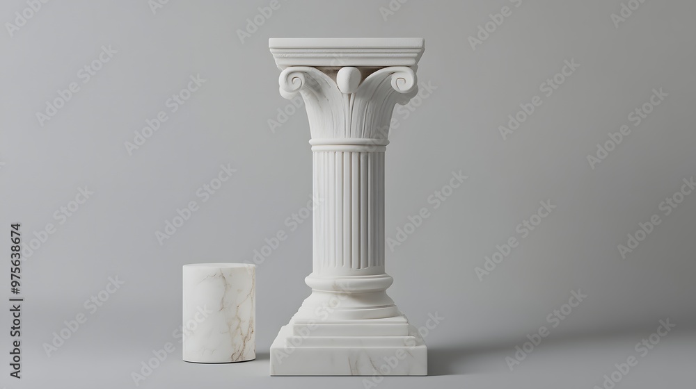 Canvas Prints 72. a pristine white marble pedestal with a small sculpture