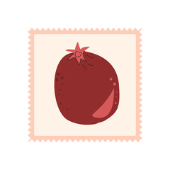 Pomegranate stamp. Fruit retro sticker. Vector hand drawn illustration