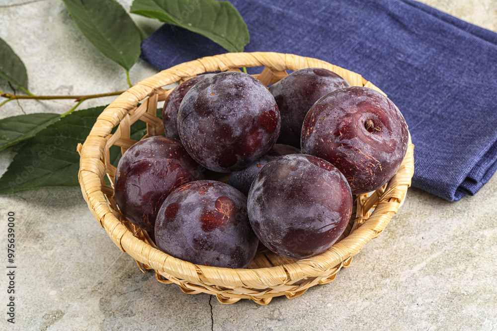 Wall mural ripe sweet tasty blue plum