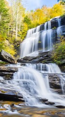 Obraz premium Waterfall cascading down rocks in a forest setting.