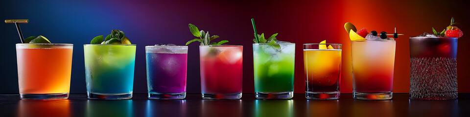 Set of various colorful cocktails. Cocktail bar banner