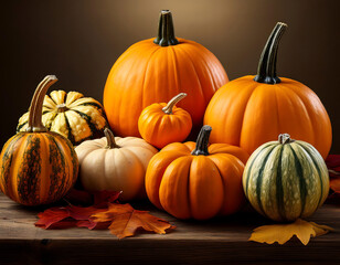  Pumpkins and squash, arranged together for a fall harvest display. _1(815)