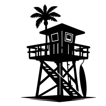 black lifeguard tower silhouette on beach clip art preview