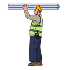 Illustration of construction workers moving large materials