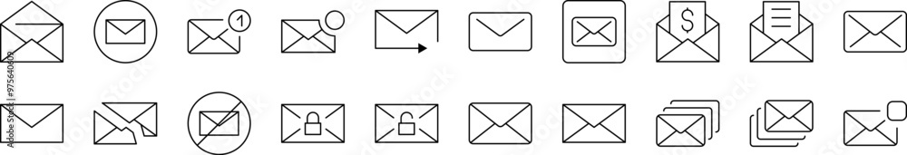 Poster bundle of line icons of envelope. editable stroke. minimalistic linear pictogram for design of cards