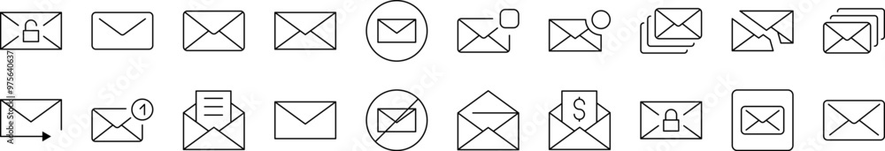 Aufkleber pack of line icons of envelope. editable stroke. minimalistic linear pictogram for design of cards, 